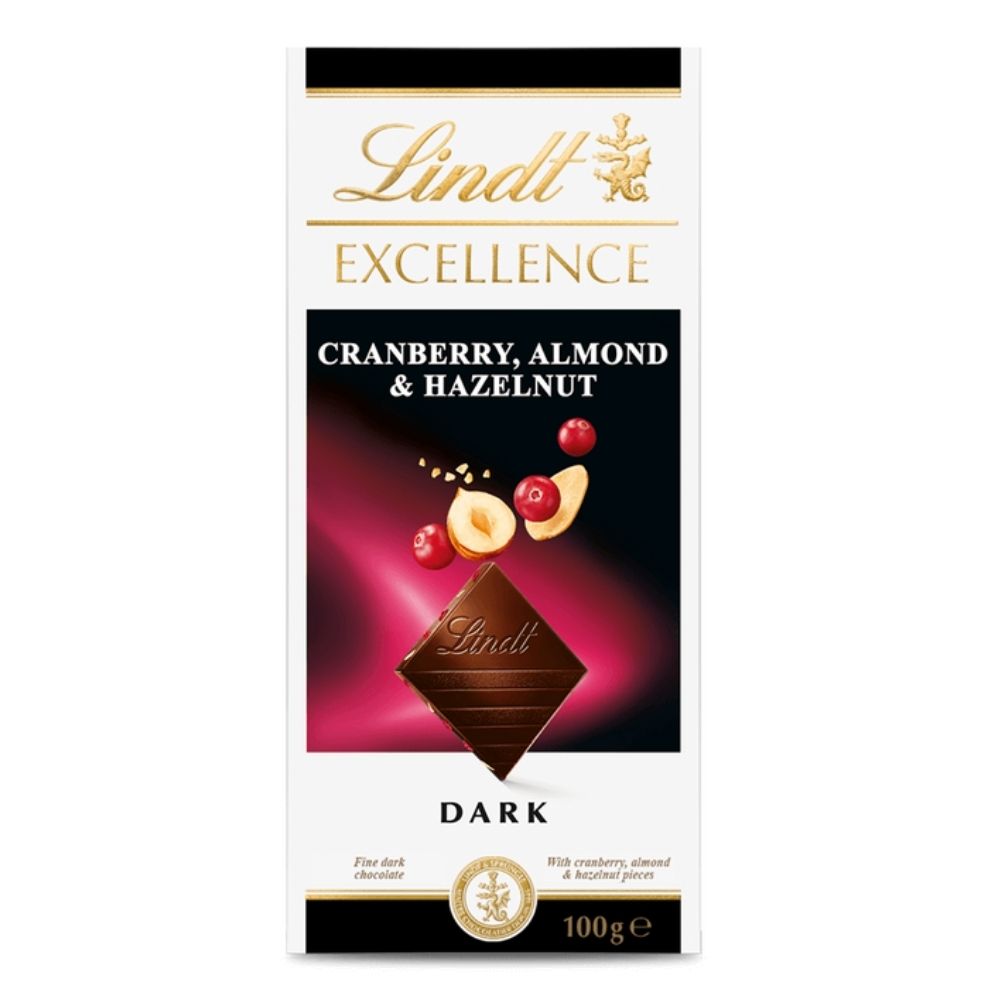 LINDT EXCELLENCE CRANBERRY, ALMOND, HAZELNUT 100G
