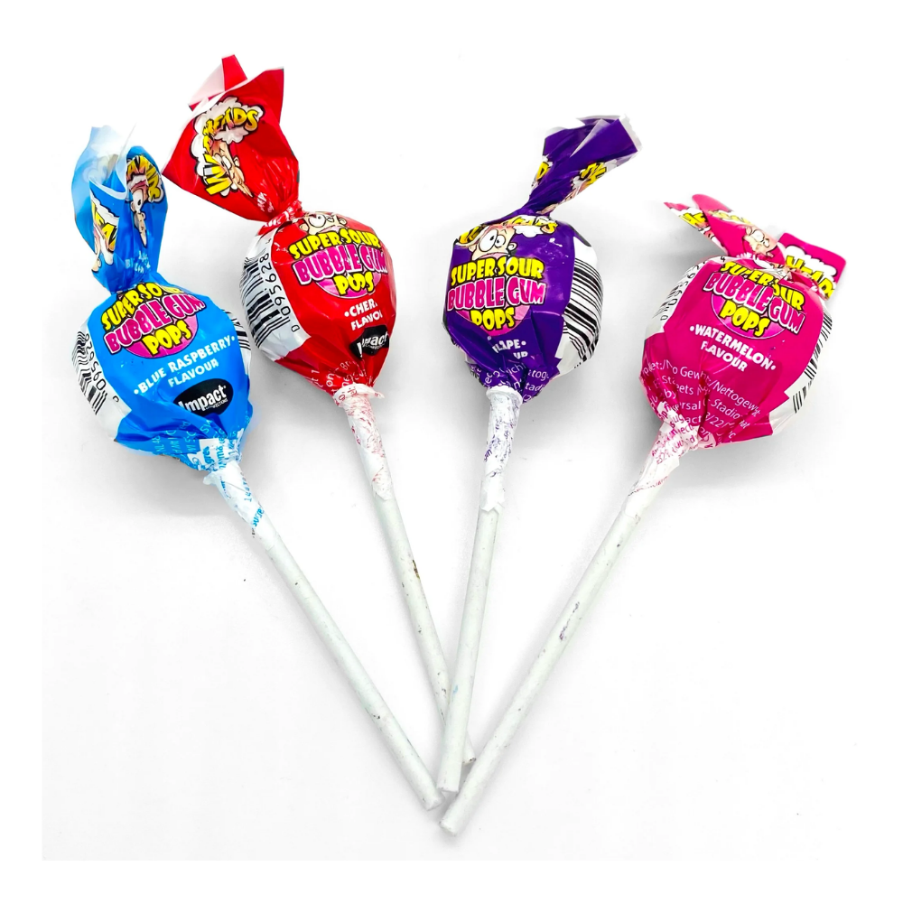 WARHEADS SUPER SOUR BUBBLEGUM POPS 19G