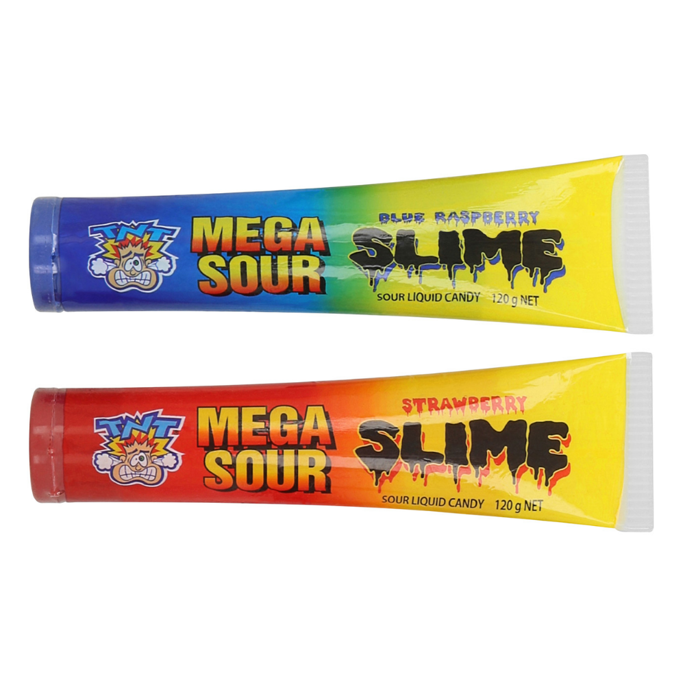 TNT MEGA SOUR SLIME STRAWB, BLUE RASP 120ML